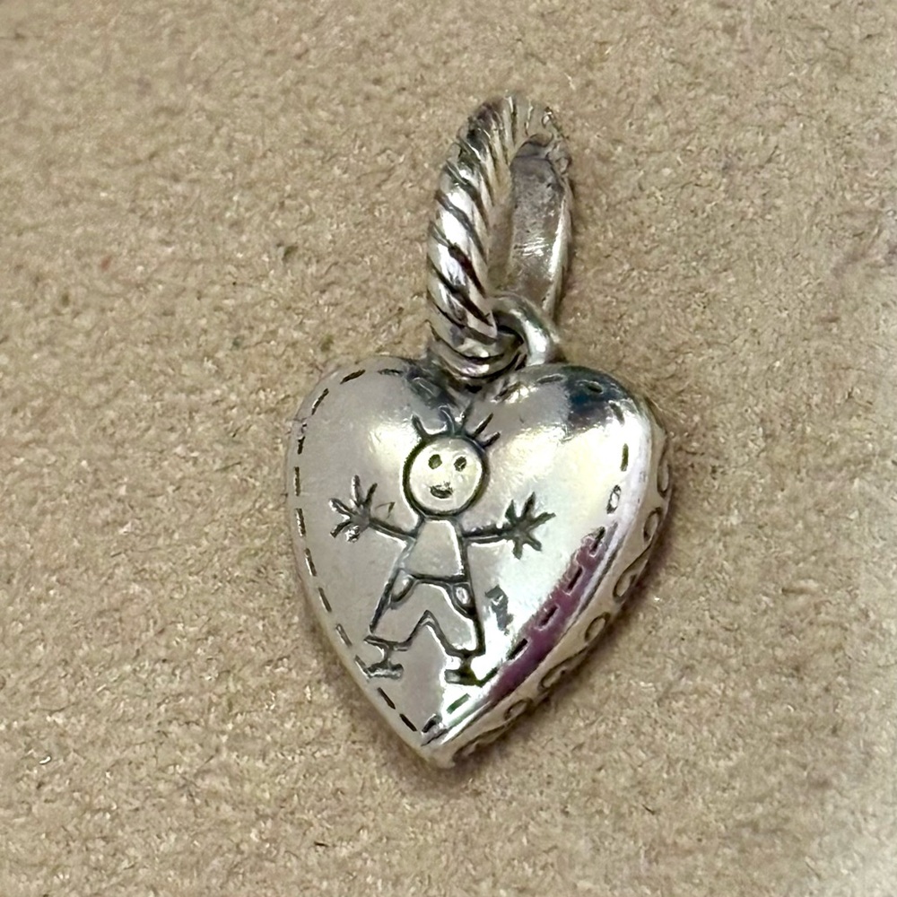 🆕 Brighton Happy Boy silver heart charm Stick figure both sides Retired NWOT - Picture 2 of 6